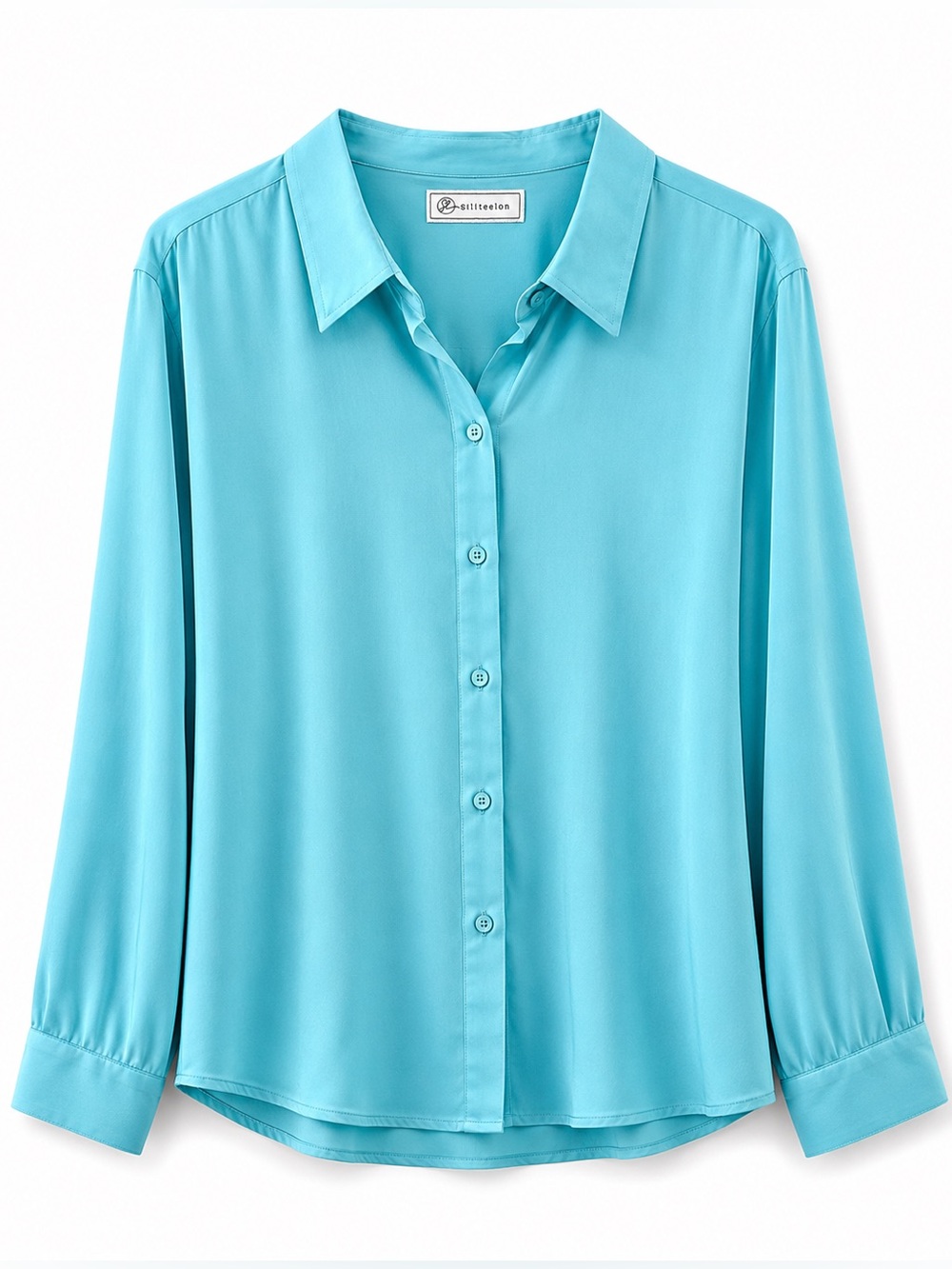 Siliteelon Women's Light Blue Satin Long Sleeve Button Down Blouse Plus Size 3X